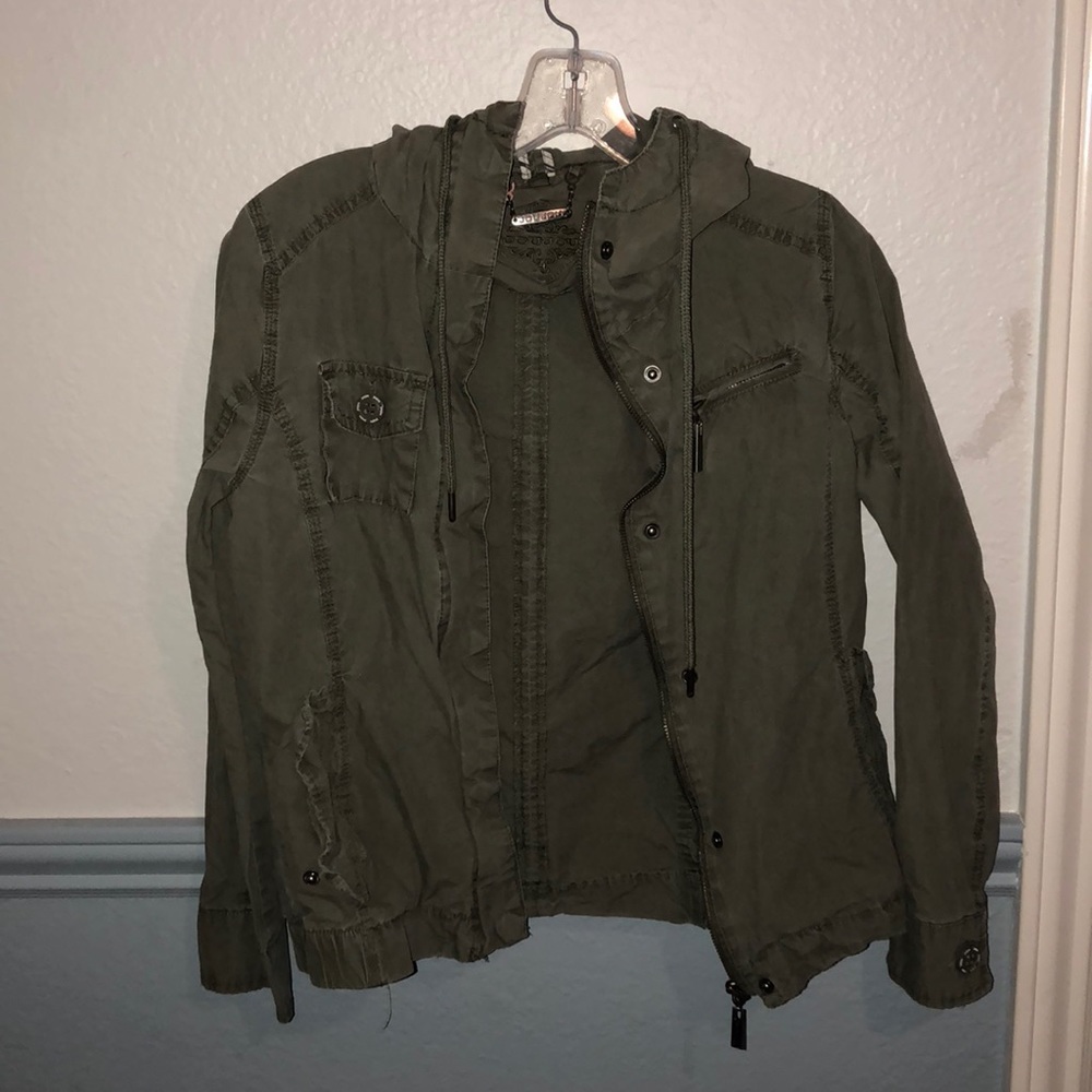 Green jacket.